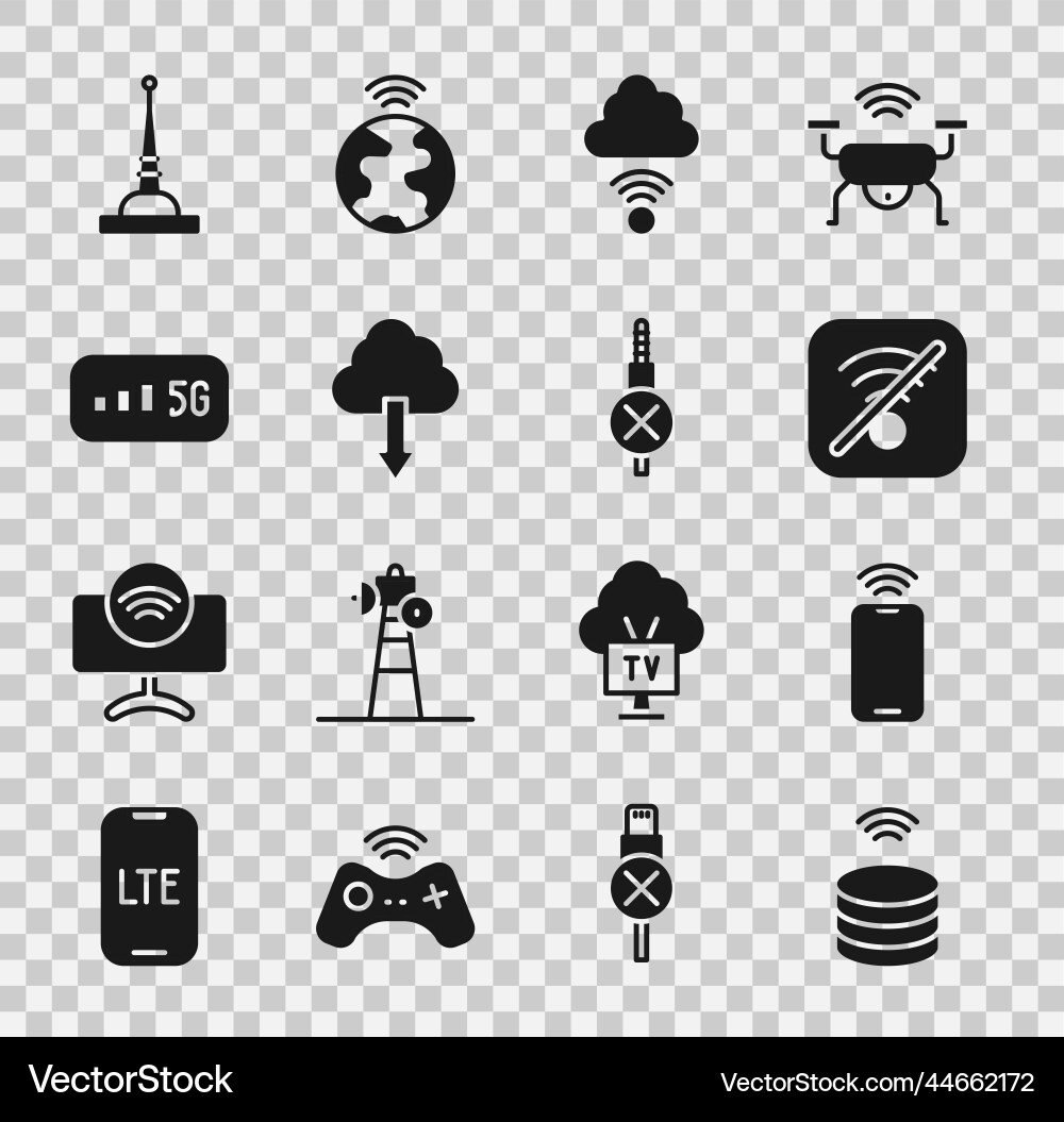 Set smart data server mobile with wi-fi wireless Set smart data server mobile with wi-fi wireless vector image