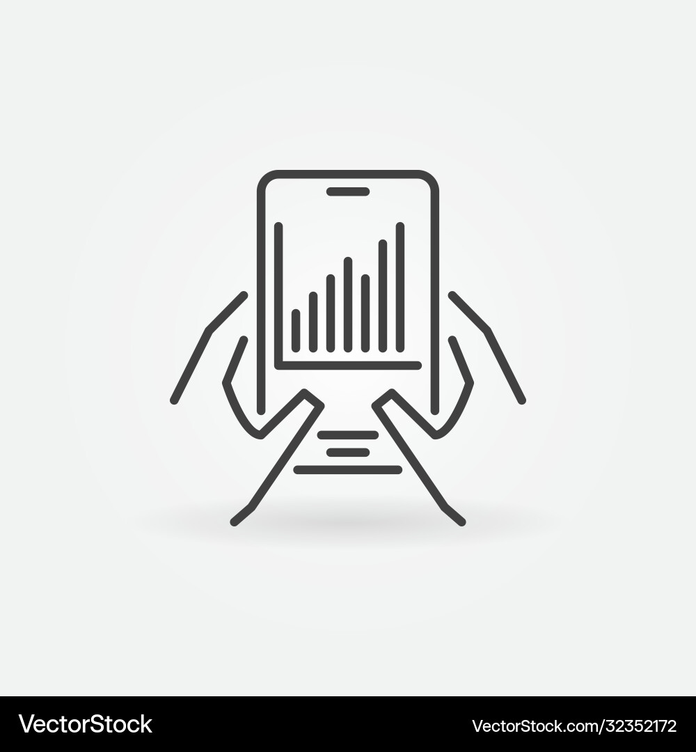 Smart phone with line graph in hands linear Smart phone with line graph in hands linear Vector Image