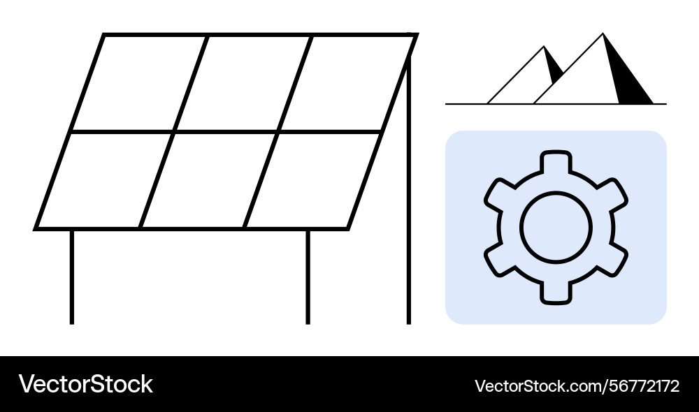 Solar panel array with pyramid shapes and cogwheel Solar panel array with pyramid shapes and cogwheel vector image