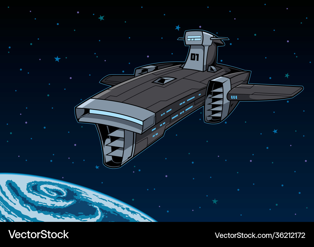 Spaceship orbiting planet Spaceship orbiting planet vector image