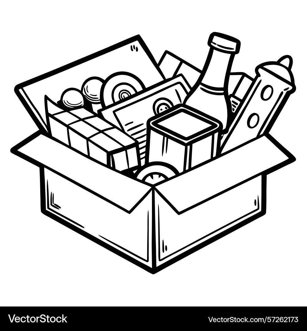 A box filled with various objects in black vector image
