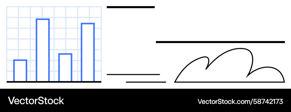 Bar chart with grid and abstract cloud line art Bar chart with grid and abstract cloud line art Vector Image