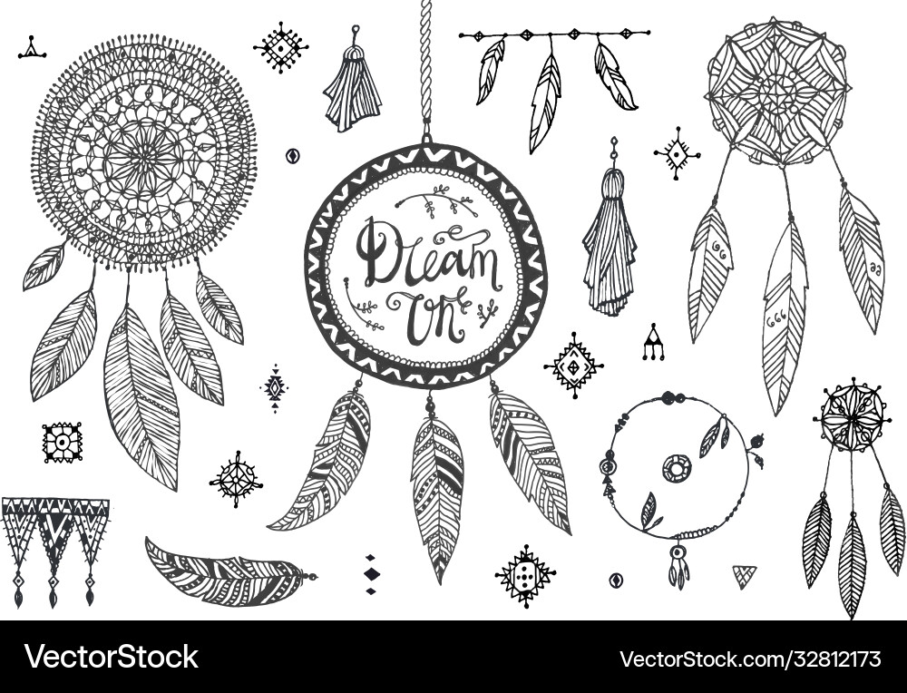 Boho decor set collection hand drawn Boho decor set collection hand drawn vector image