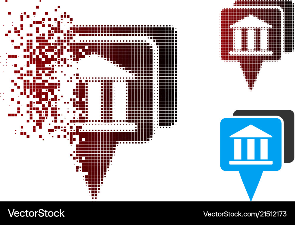 Broken pixel halftone bank map pointers icon Broken pixel halftone bank map pointers icon vector image
