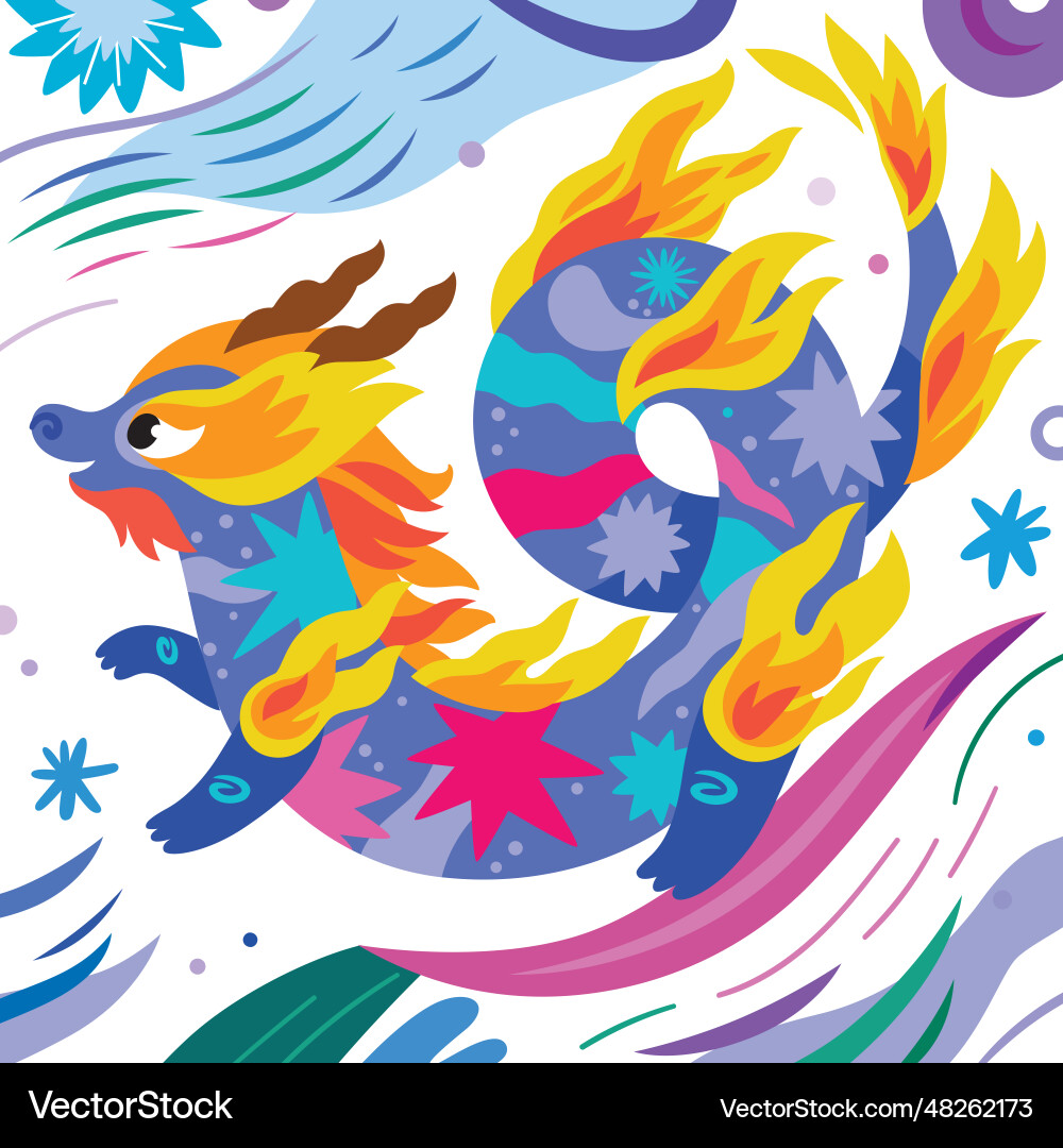 Cute bright abstract chinese dragon among Cute bright abstract chinese dragon among vector image