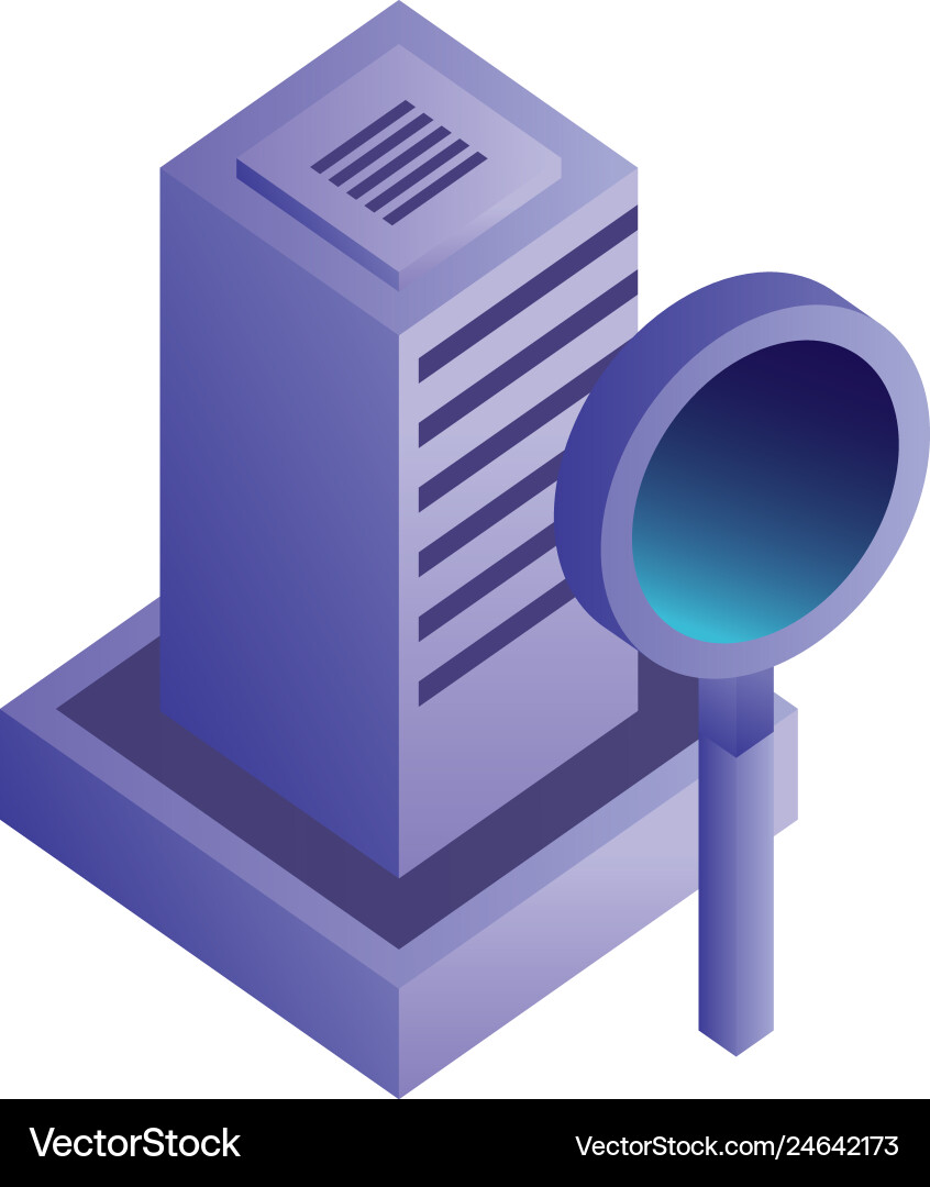 Database server center magnifying glass network Database server center magnifying glass network vector image