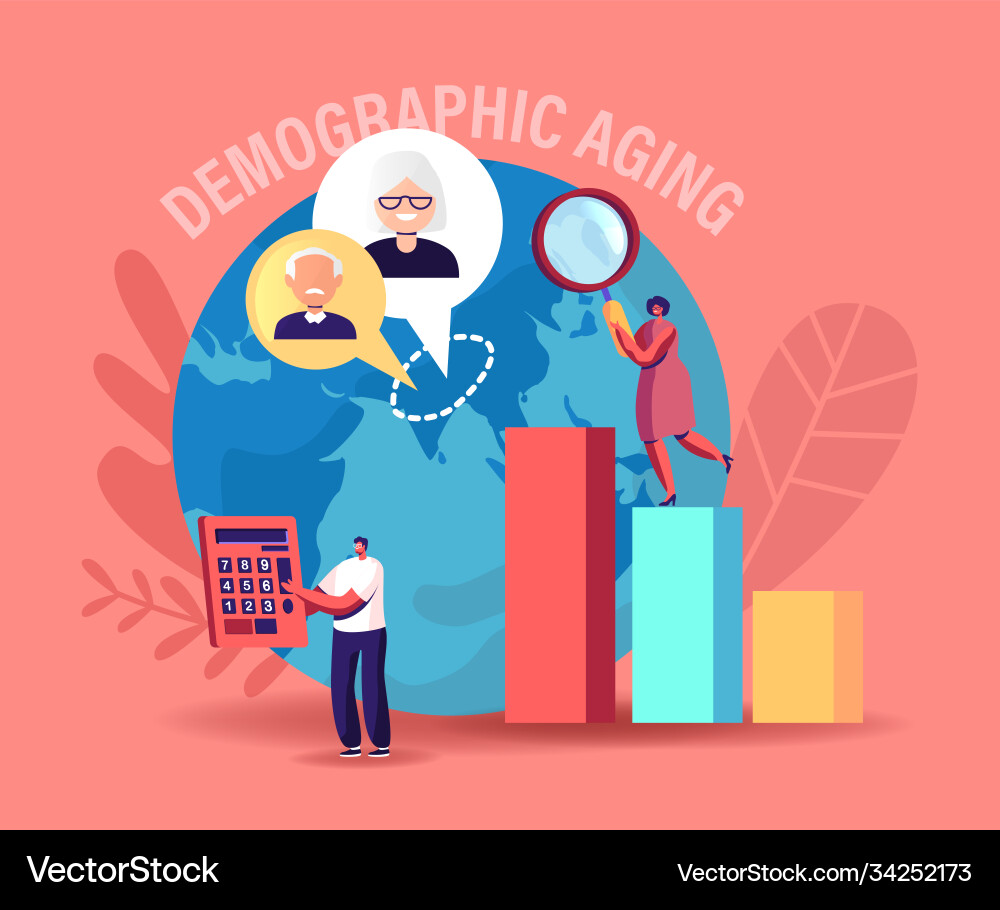 Demographic aging concept statistics data Demographic aging concept statistics data vector image