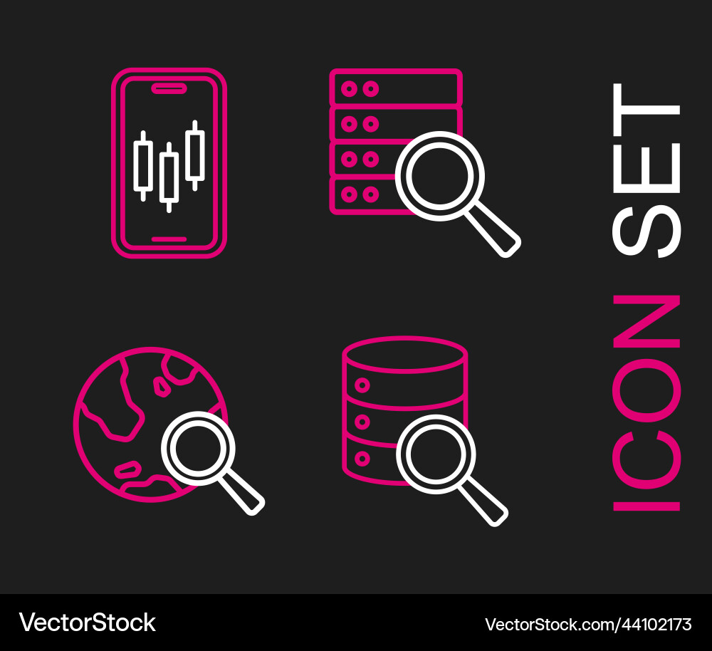 Set line server search globe and mobile stock Set line server search globe and mobile stock vector image