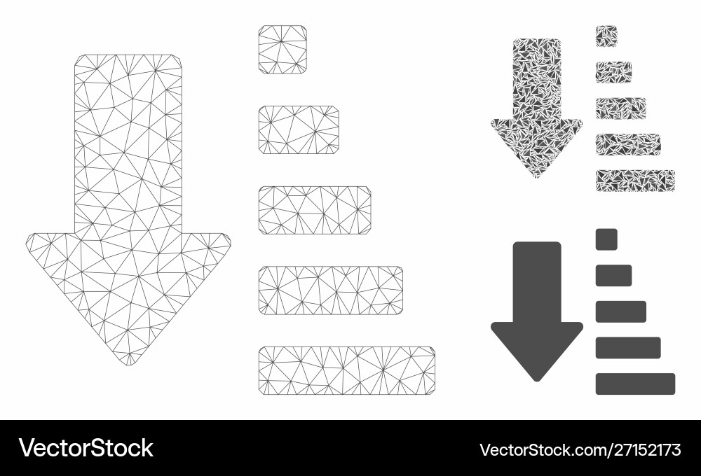 Sort down arrow mesh wire frame model Sort down arrow mesh wire frame model vector image