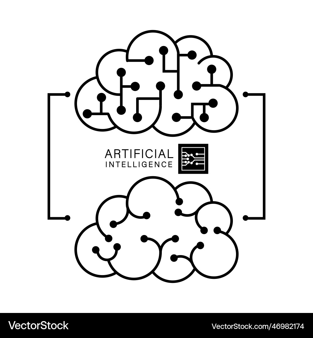 Artificial intelligence brain with microchip icon Artificial intelligence brain with microchip icon vector image