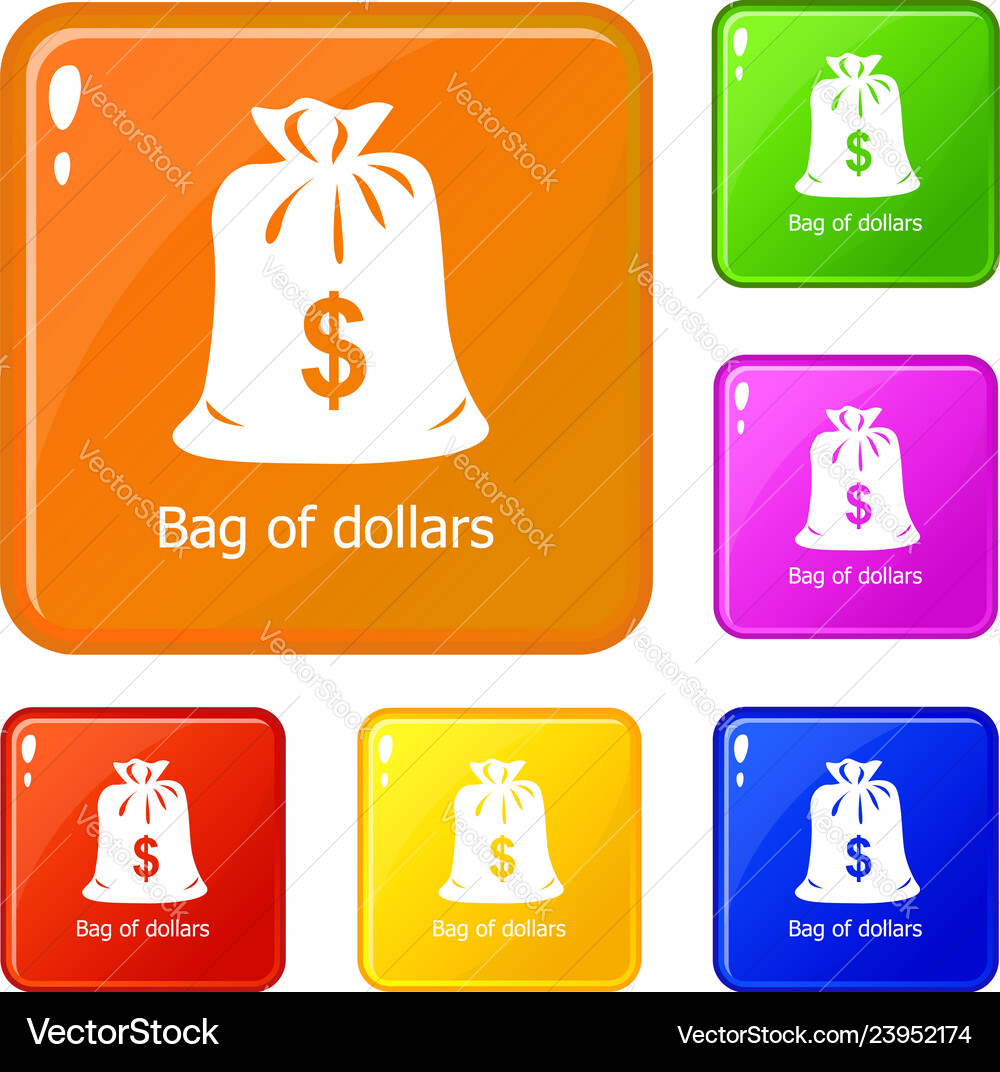 Bag dollar icons set color Bag dollar icons set color vector image