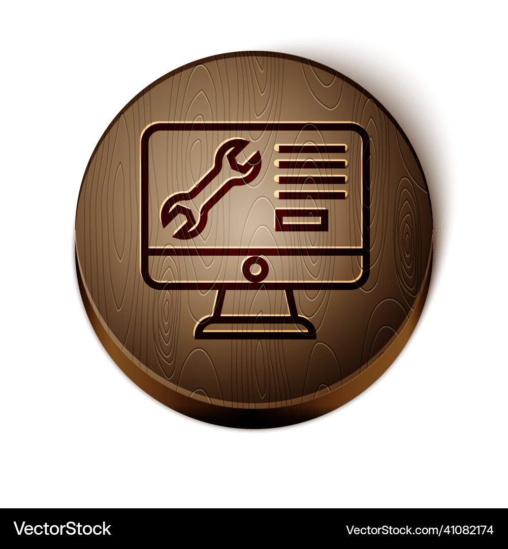 Brown line computer monitor with wrench icon Brown line computer monitor with wrench icon vector image