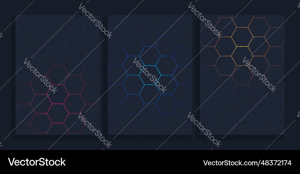 Dark hexagonal cover design with gradient colors vector image
