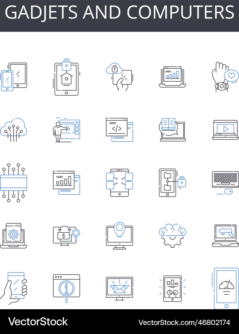 Gadjets and computers line icons collection vector image