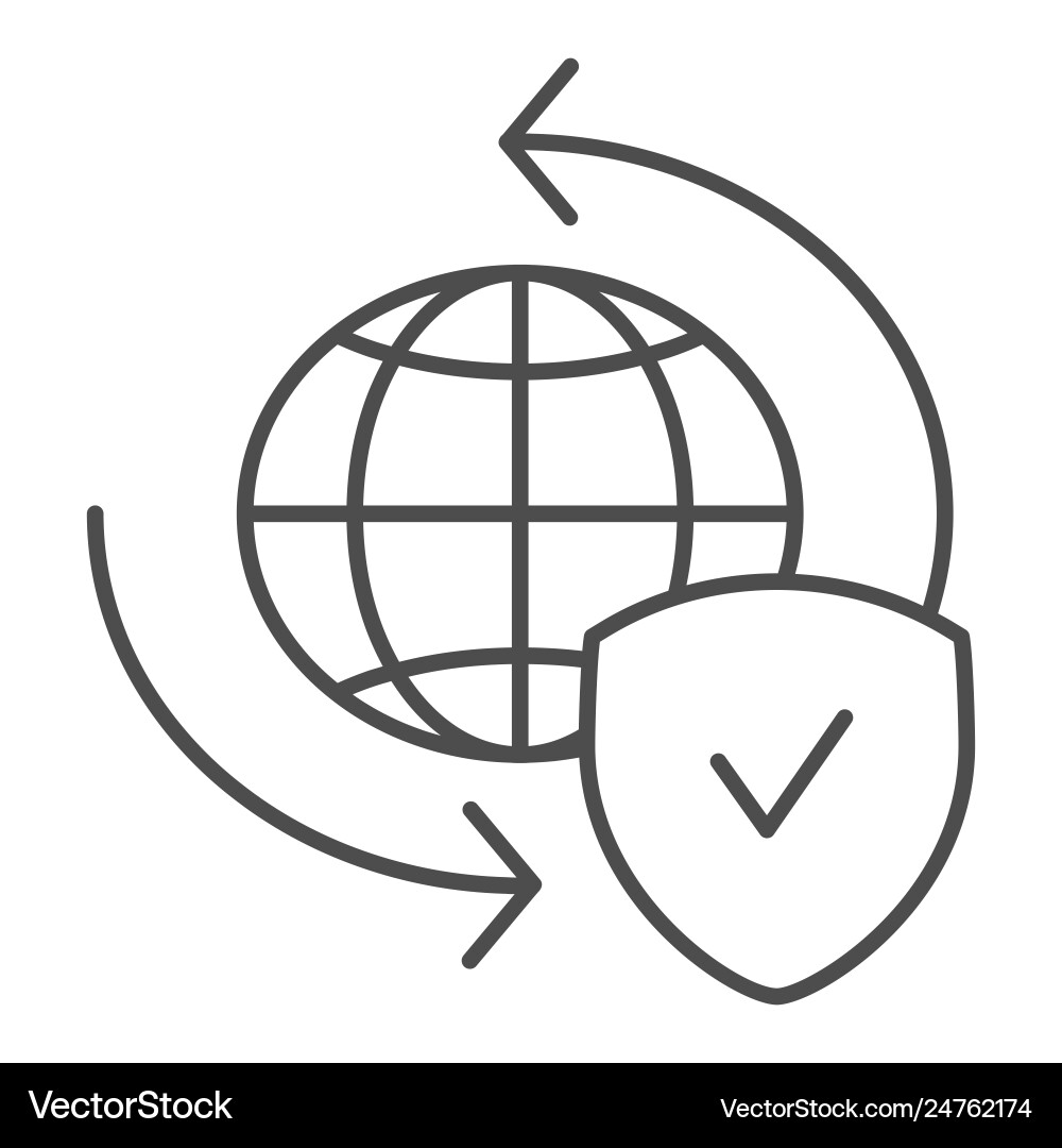 Global exchange thin line icon planet with shield vector image