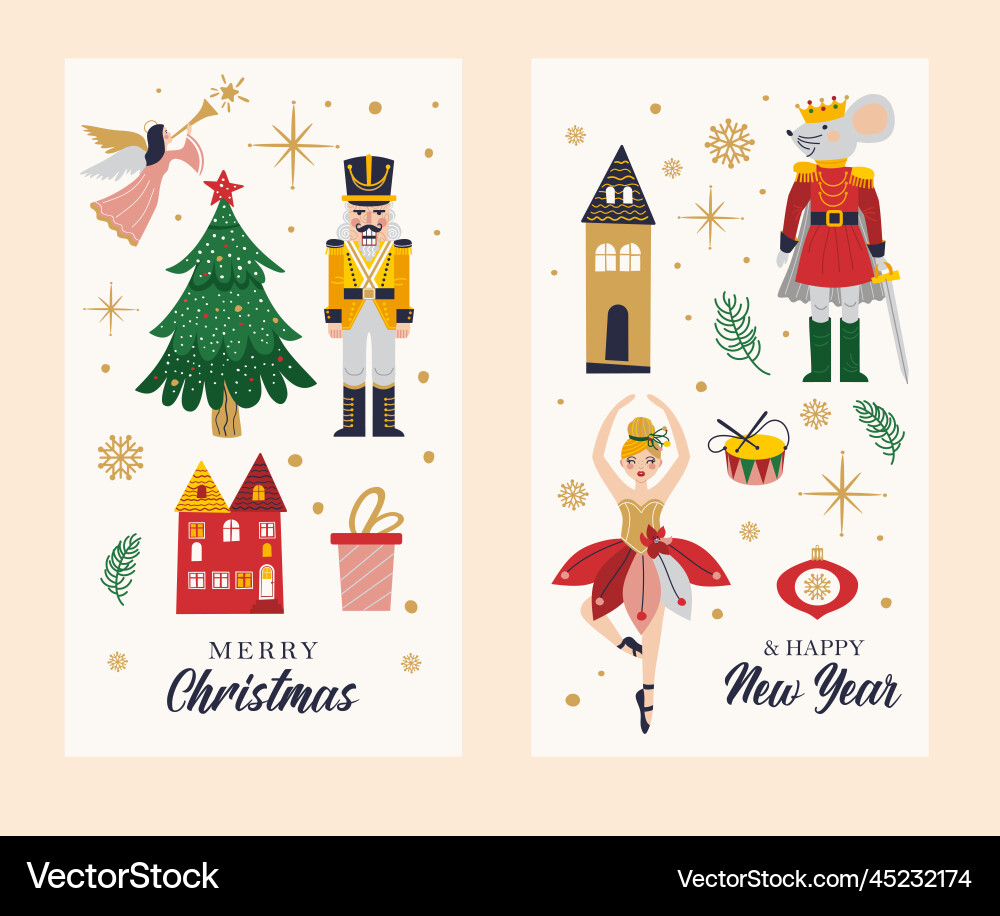 Merry year set with nutcracke Merry year set with nutcracke Vector Image