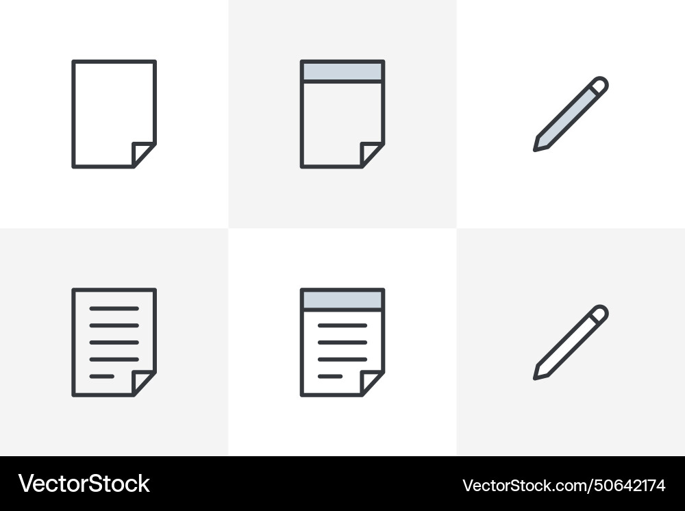 Paper notepad and document icon set with pen vector image