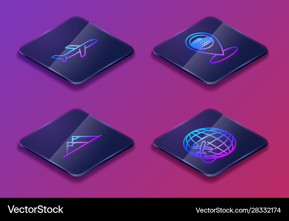 Set isometric line plane mountains map pointer Set isometric line plane mountains map pointer vector image