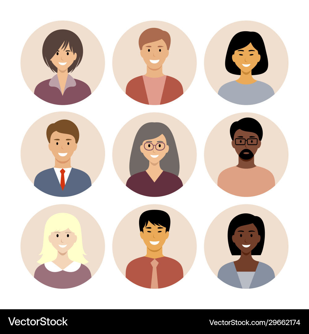 Set runde flache Icons mit Menschen unterschiedlich Vektorbild