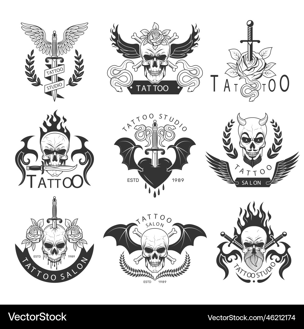 Tattoo labels badges for human skin recent Tattoo labels badges for human skin recent vector image