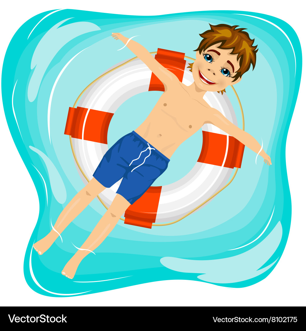 Boy floating on an inflatable circle in the pool Vector Image