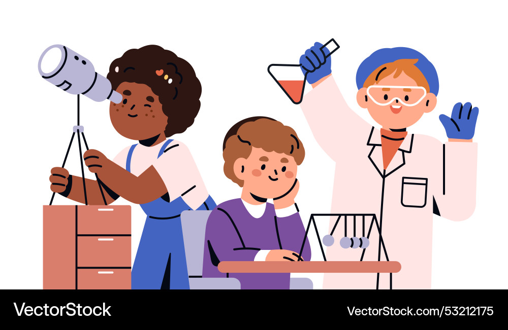 School kids studying natural science subjects Vector Image