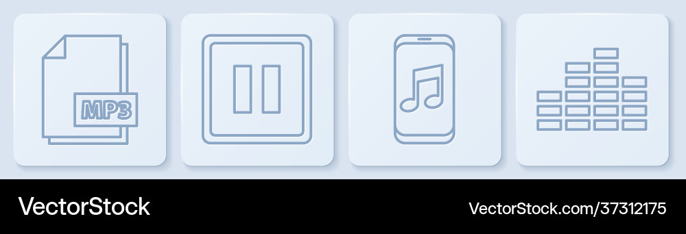 Set line mp3 file document music player pause Vector Image