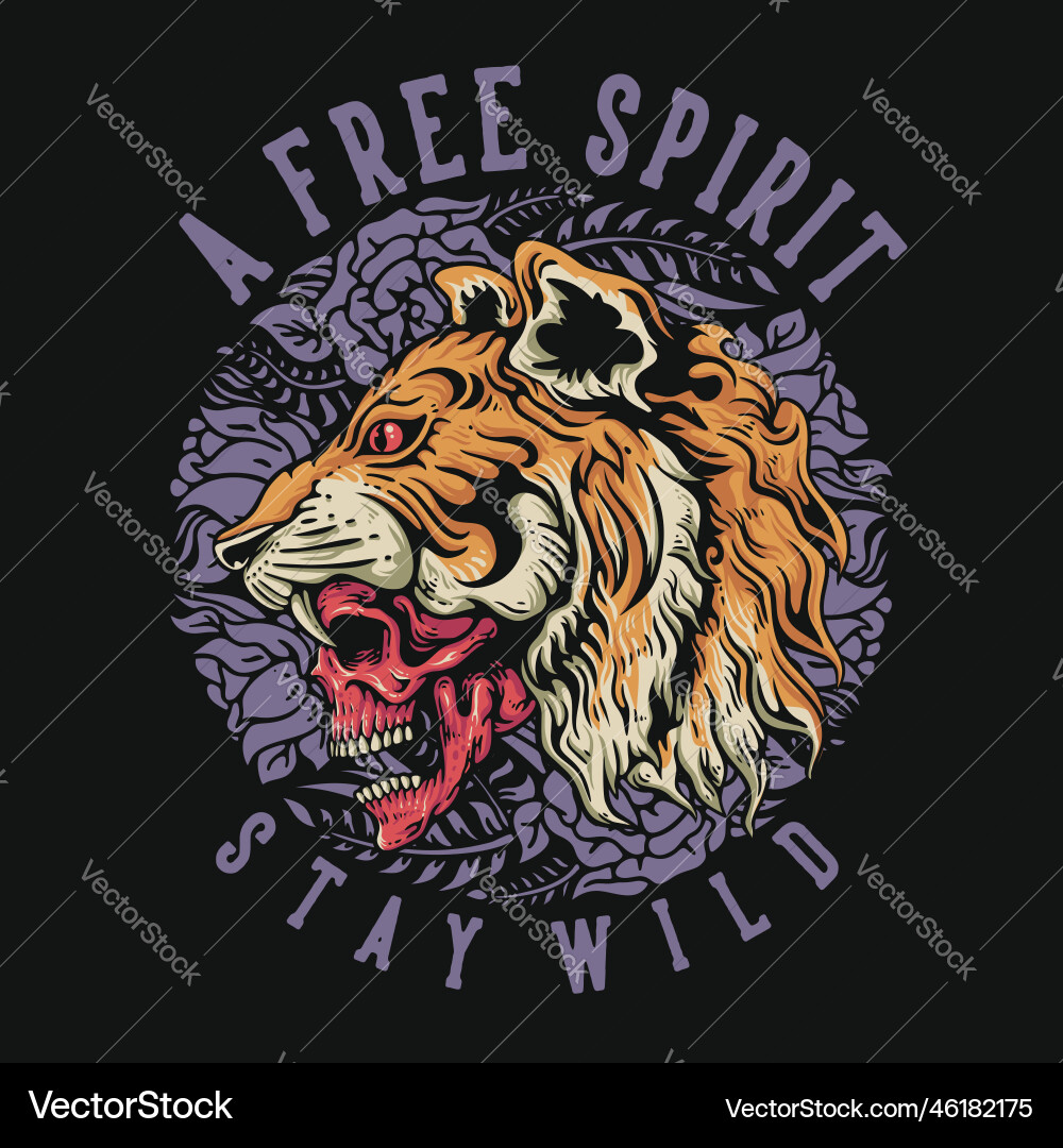 Skull & Tiger T-Shirt - Free Spirit Vector Image