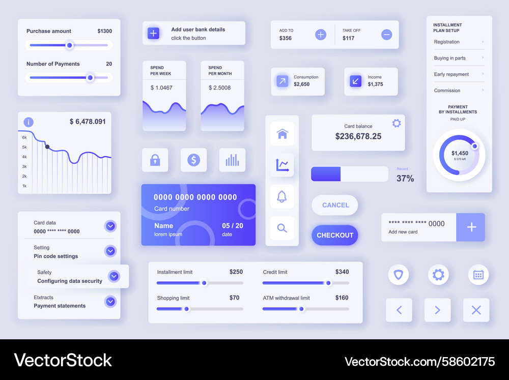 User interface elements set for banking mobile Vector Image