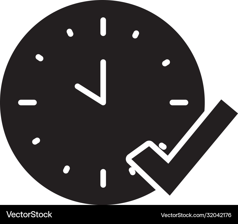 Analog clock and check mark icon silhouette style Vector Image