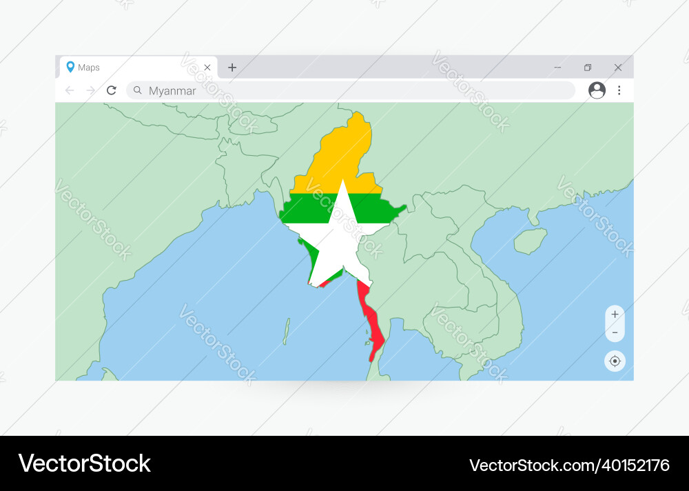 Browser window with map of myanmar searching Browser window with map of myanmar searching vector image