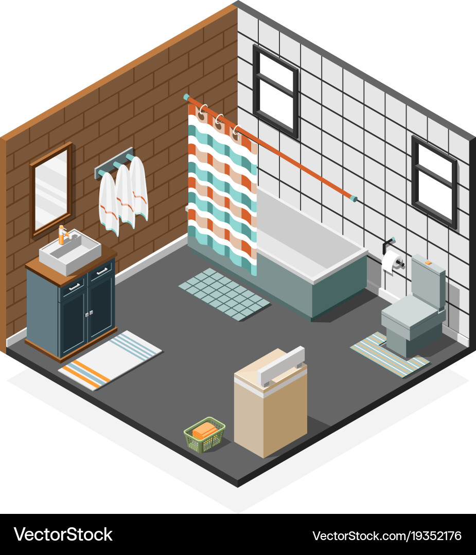 Combination bathroom isometric interior Royalty Free Vector