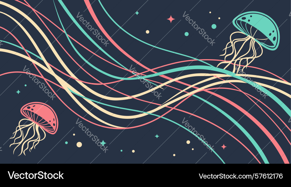 Dynamic ocean waves and jellyfish pattern Vector Image