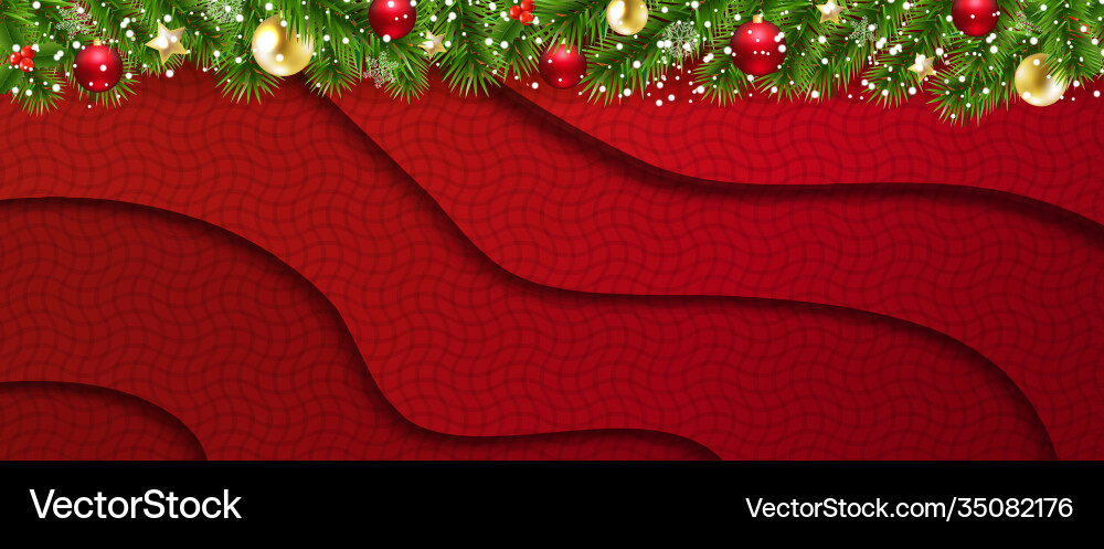 Fir tree border with red background Vector Image