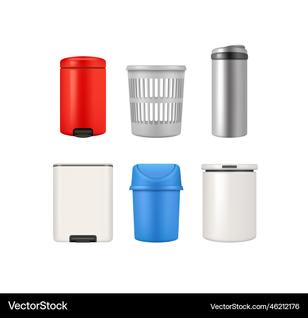 Garbage basket realistic set of containers Garbage basket realistic set of containers vector image