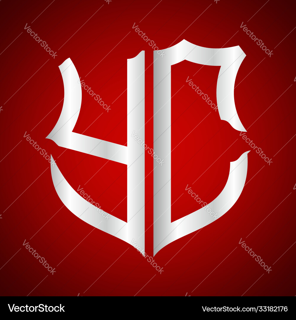 Initials y c shield shape with silver color Vector Image