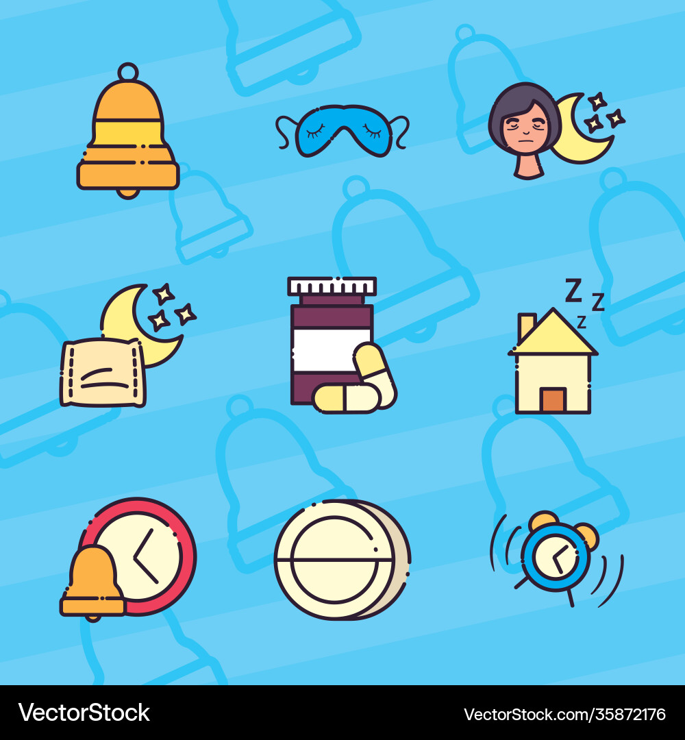 Insomnia line and fill style icons collection Insomnia line and fill style icons collection vector image