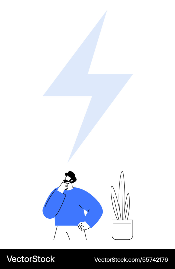 Man thinking with lightning bolt representing Man thinking with lightning bolt representing Vector Image