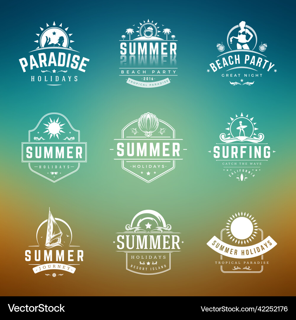 Summer holidays typography labels or badges Summer holidays typography labels or badges vector image