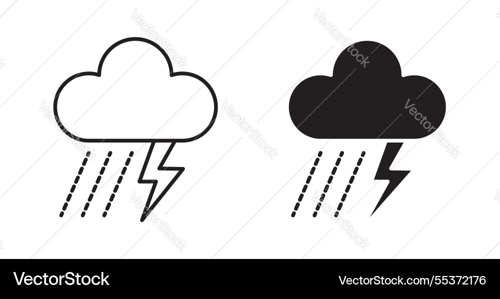 Thunderstorm icon set in thin line for web vector image