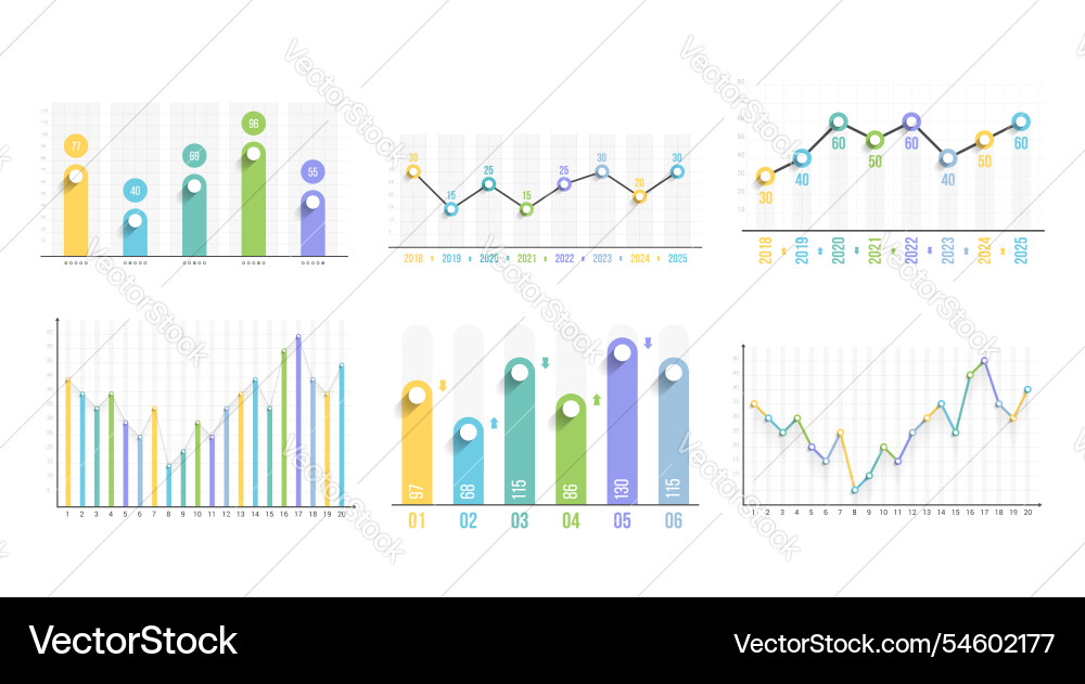 Bar and Line Charts - Data Visualization Templates Vector Image
