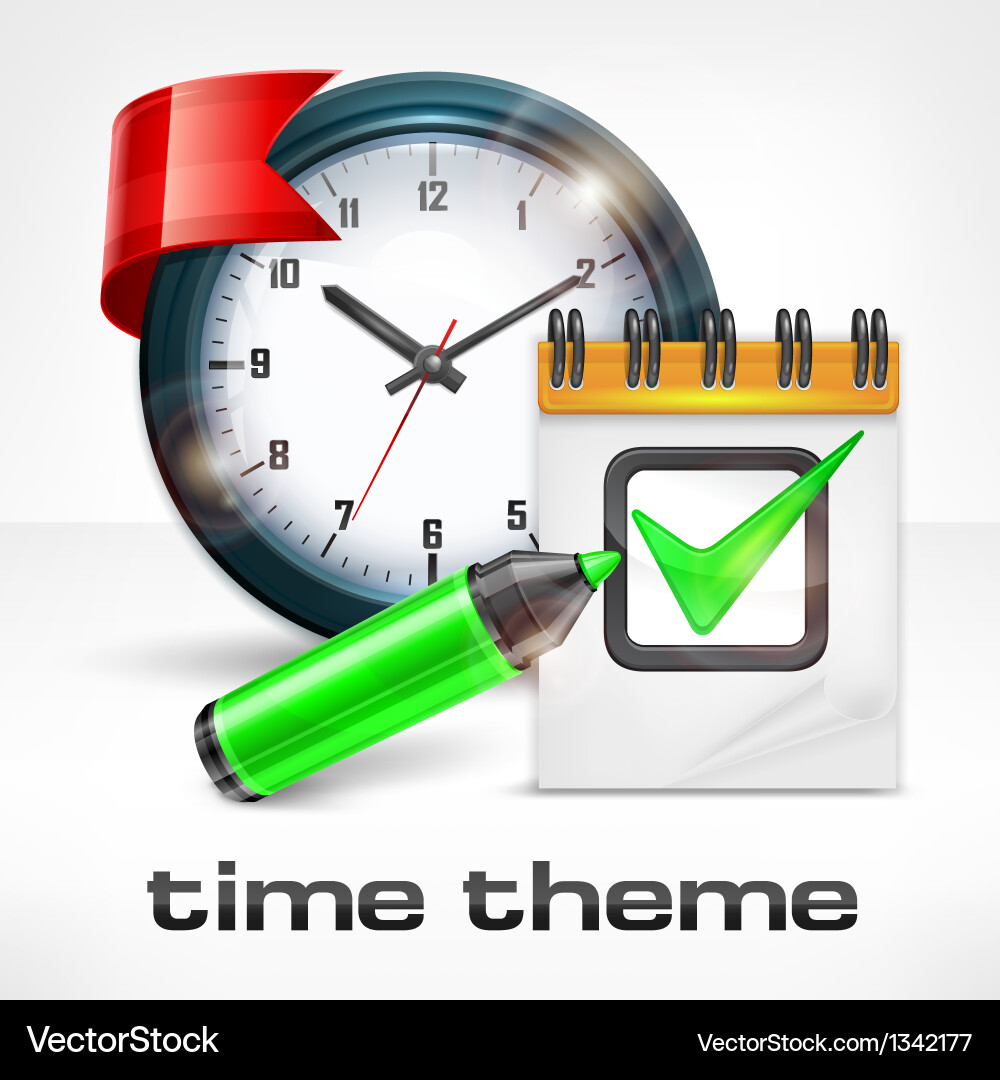Clock notepad and marker vector image
