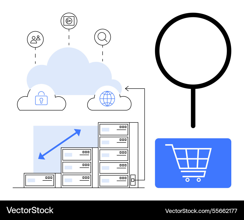 Cloud computing infrastructure with e-commerce Cloud computing infrastructure with e-commerce Vector Image