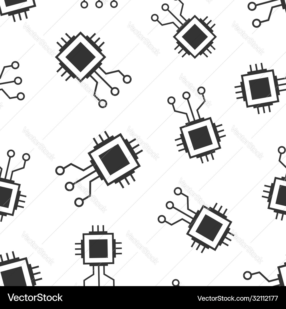 Computer chip icon in flat style circuit board Vector Image