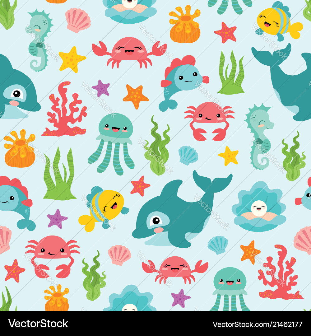 Cute Marine Animals Pattern Vector Image