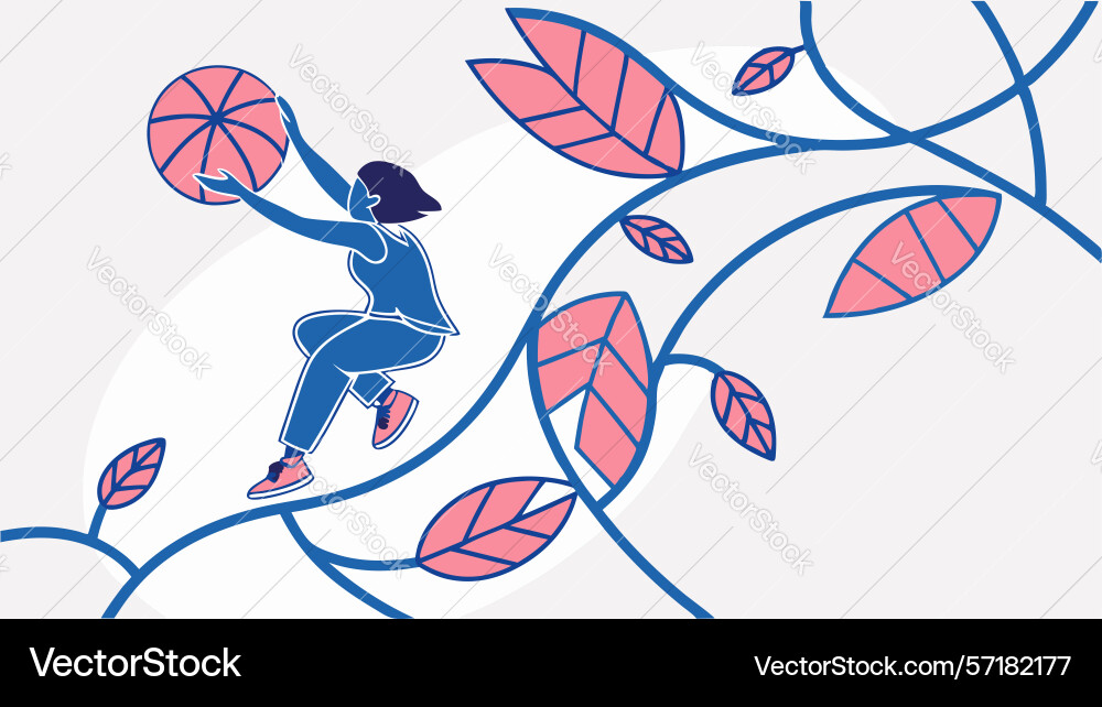 Dynamic person on branch with leaves abstract vector image