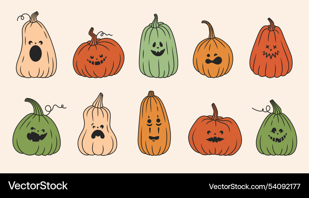 Handgezogene Halloween Kürbiskollektion Herbst Handgezogene Halloween Kürbiskollektion Herbst vektorbild