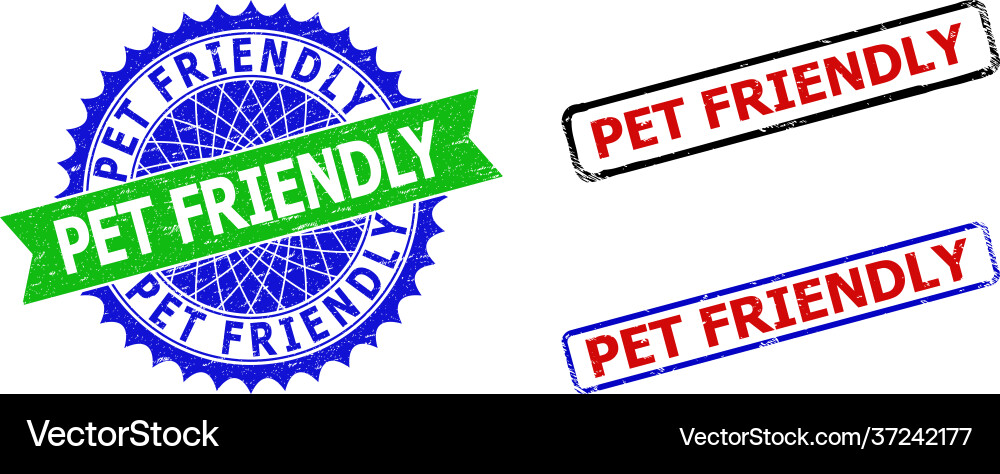 Pet friendly rosette and rectangle bicolor stamps Pet friendly rosette and rectangle bicolor stamps vector image