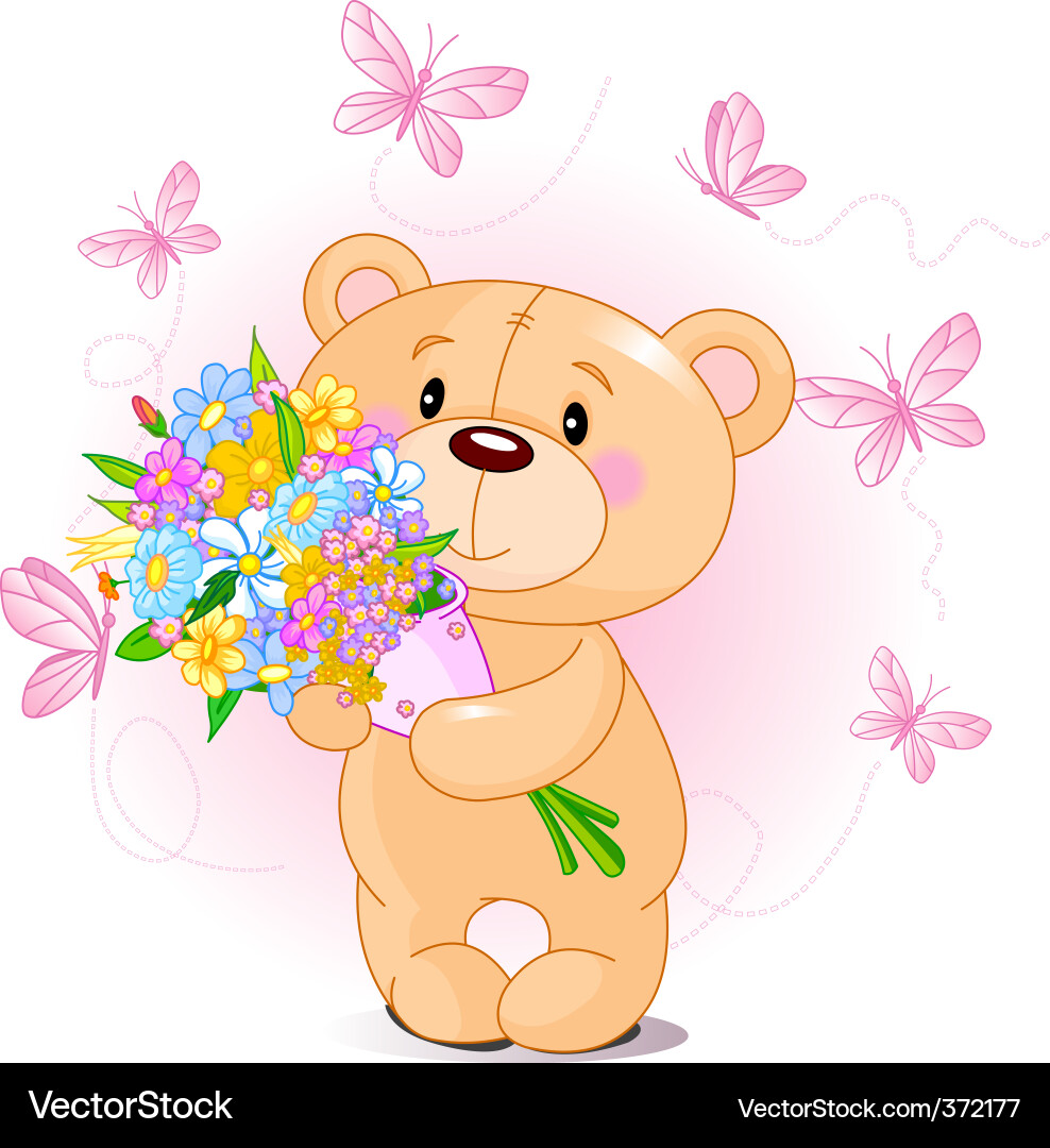 Pink teddy bear with flowers Royalty Free Vector Image