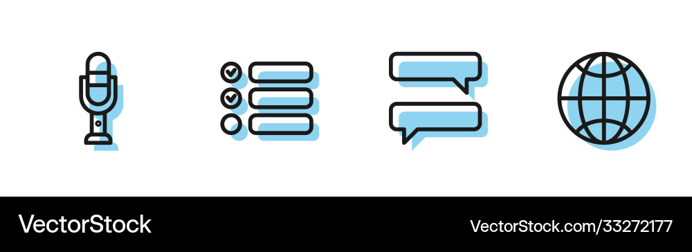 Set line speech bubble chat microphone task list Set line speech bubble chat microphone task list vector image
